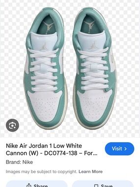 Nike Air Jordan 1 Low in White and Mint Green
